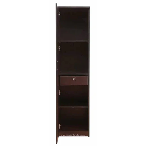 Coffee Brown Engineered Wood Single Door Wardrobe/Cupboard 4 Compartments, Drawer and Hanging Space for Clothes - Image 5