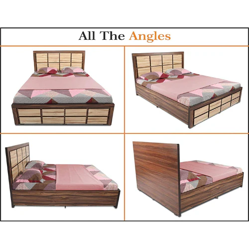 Engineered Wood Block Style Dual Colour King Size Bed with Storage - Image 4