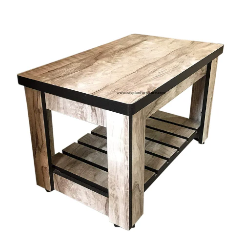Engineered Wood Center Table/Teapoy with Shelve for Living Room (Brown & Grey Textured) - Image 4