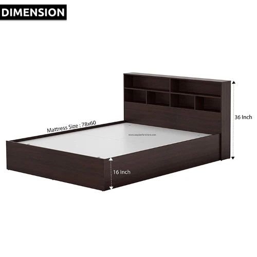Engineered Wood Modern Style Queen Size Bed with Shelves - Image 4