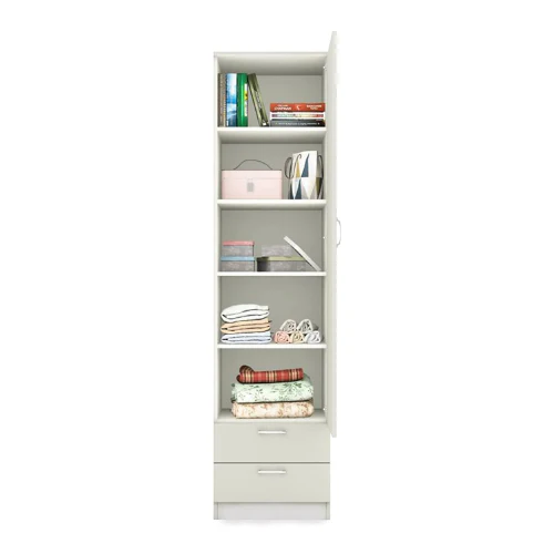 Super White Engineered Wood Single Door Wardrobe - Image 3